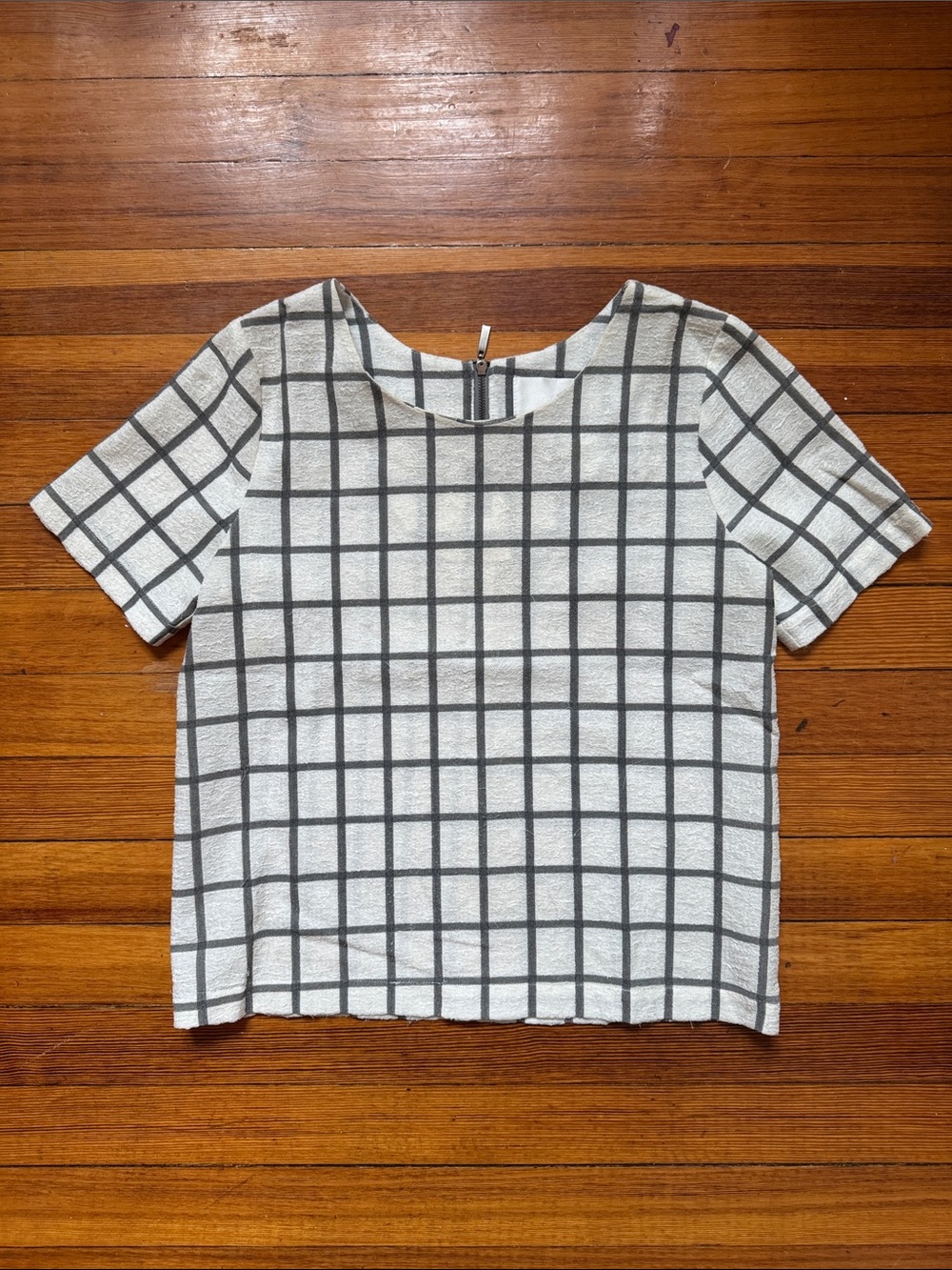 J.O.A. White Short-Sleeve Grid Top